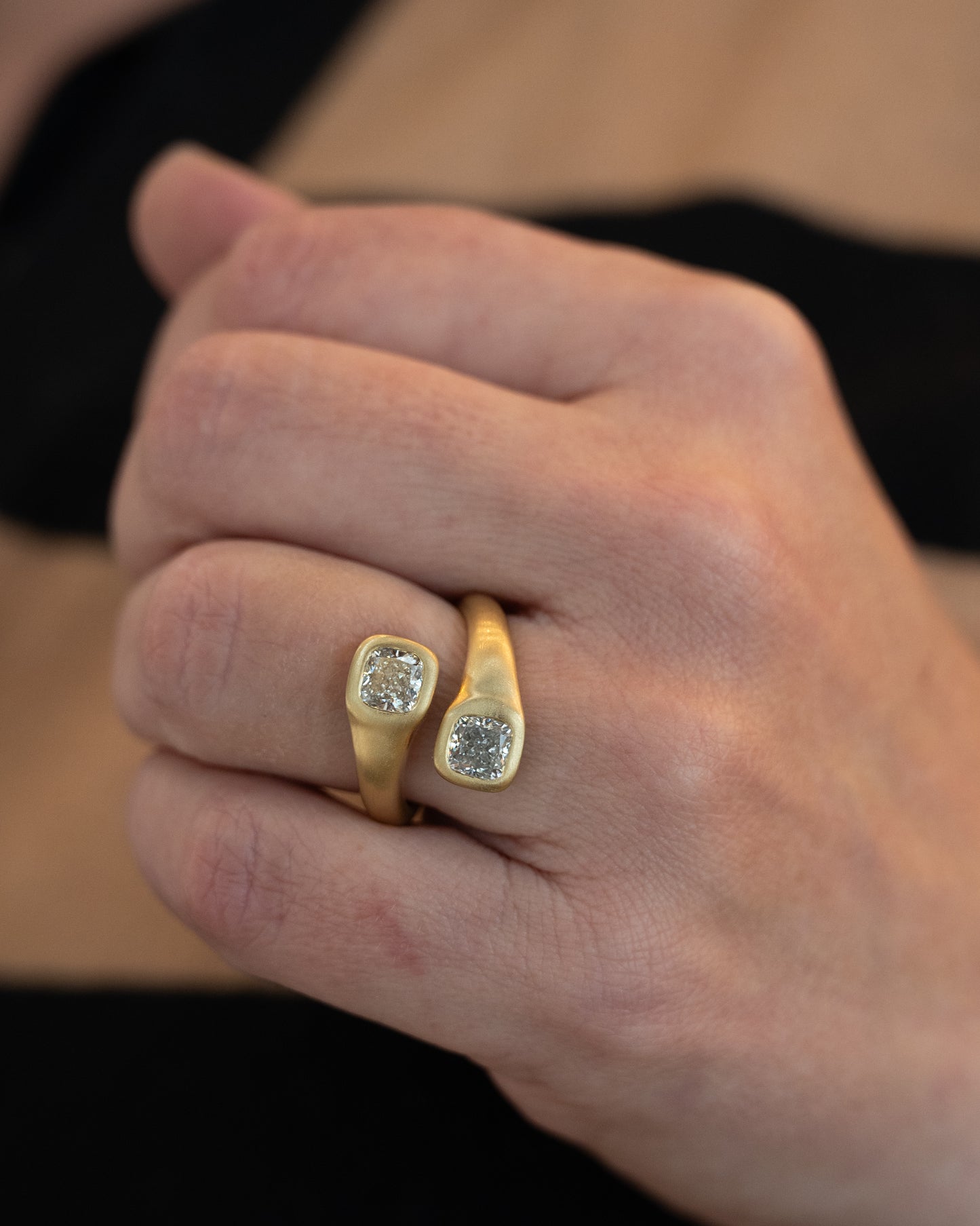 2.02 Cushion Diamond Bypass Ring 18k Yellow Gold