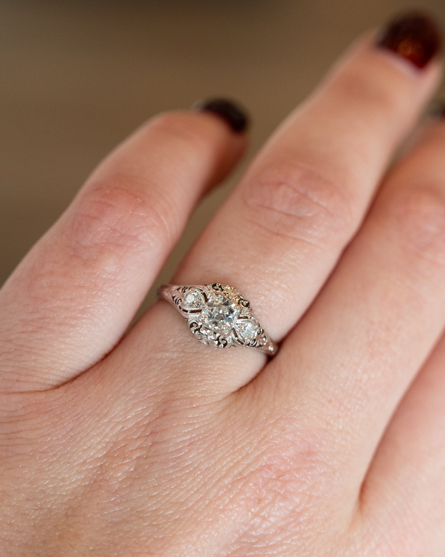 .31 Vintage Deco Diamond Filigree Engagement Ring 18k