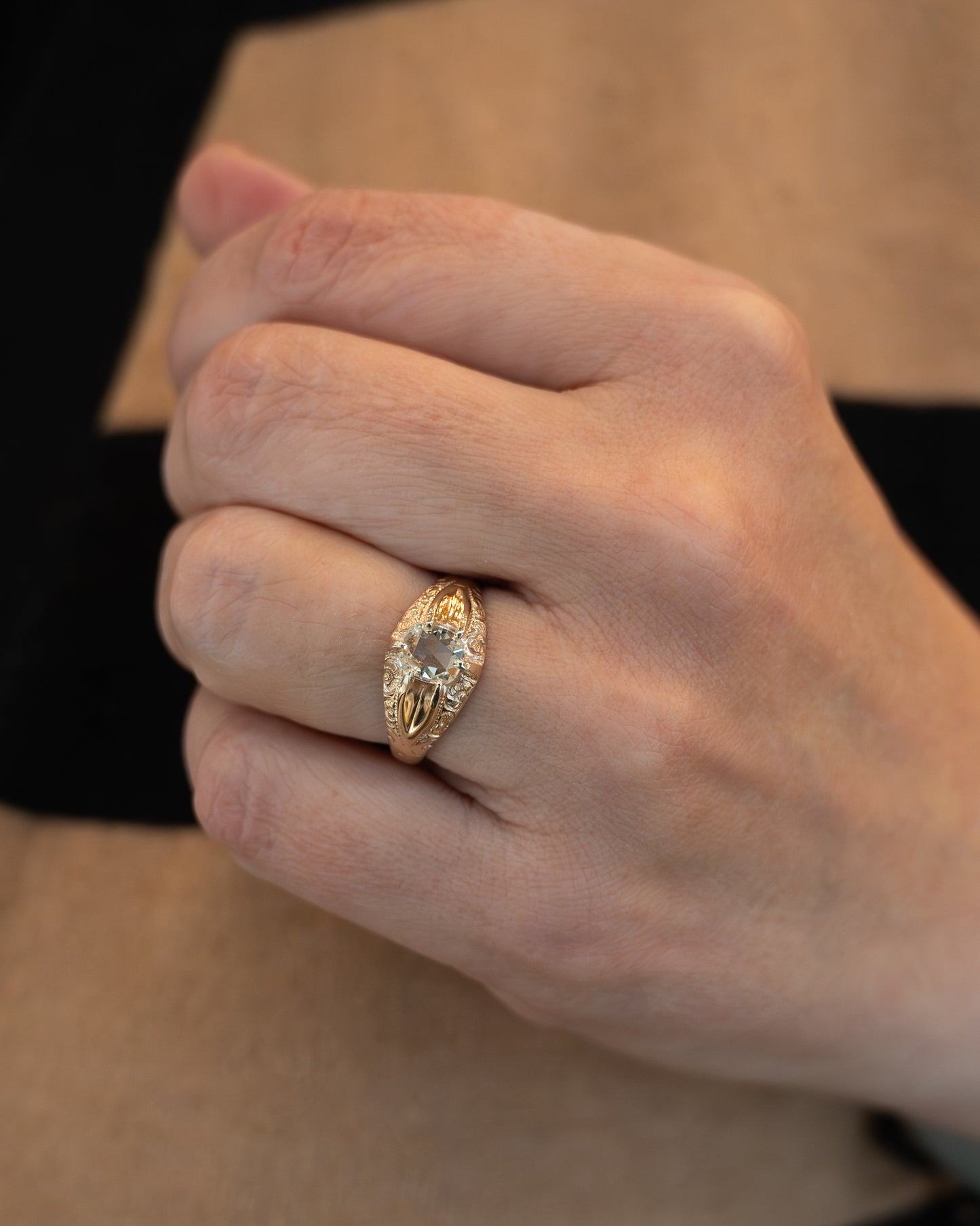 .46 Vintage Oval Rose Diamond Engagement Ring 10k