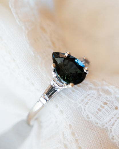 1.80 Pear Cut Teal Sapphire Engagement Ring 14k