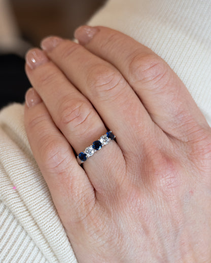 Sapphire & Diamond Five Stone Wedding Band 14k