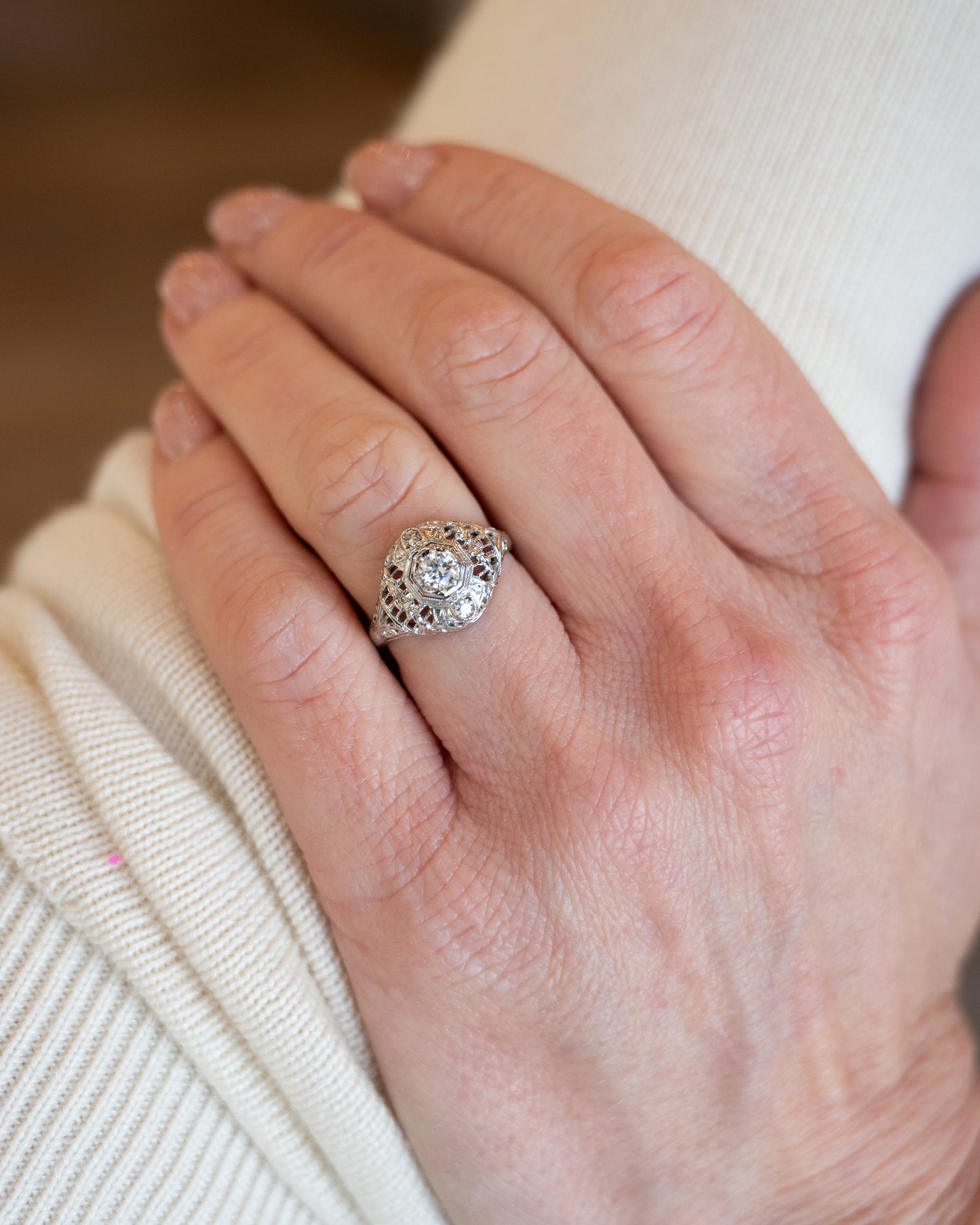 .25 Vintage Euro Diamond Cocktail Ring 18k