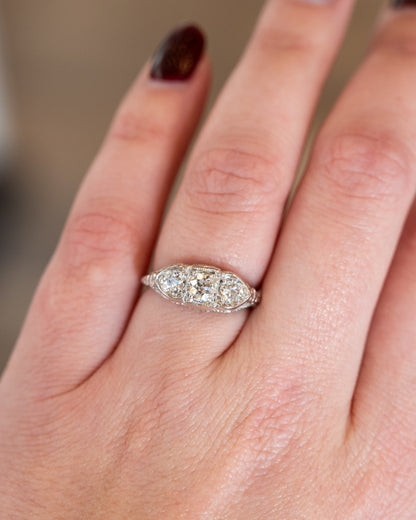 .80 Vintage Diamond Three Stone Engagement Ring 18k