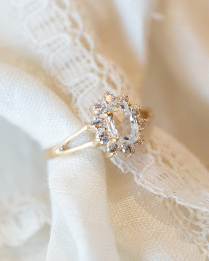 .42 Oval Rose Cut Diamond Halo Engagement Ring 10k