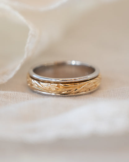 4.5mm Floral Engraved Two-Tone Wedding Band 14k
