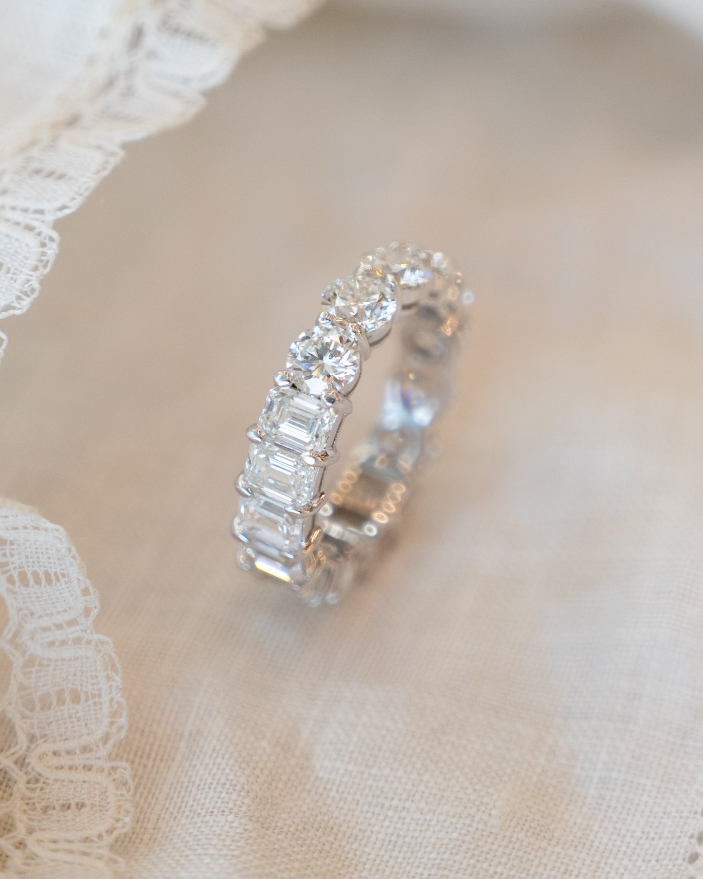 2.51 GIA Round & Emerald Diamond Eternity Band 14k