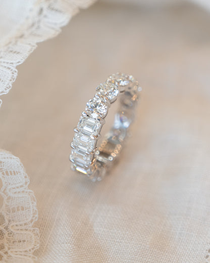 2.51 GIA Round & Emerald Diamond Eternity Band 14k