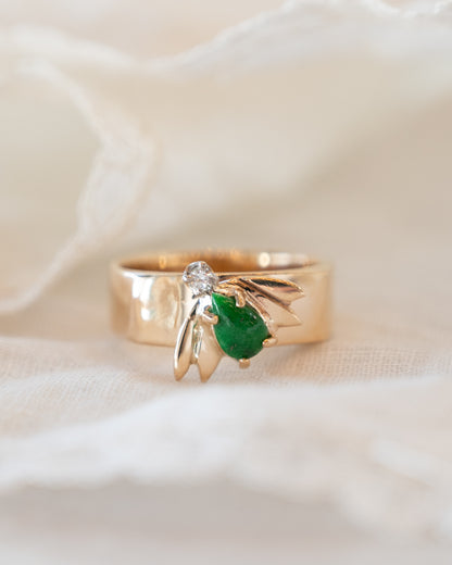 Jadeite & Diamond Bee Cocktail Ring 14k Yellow Gold