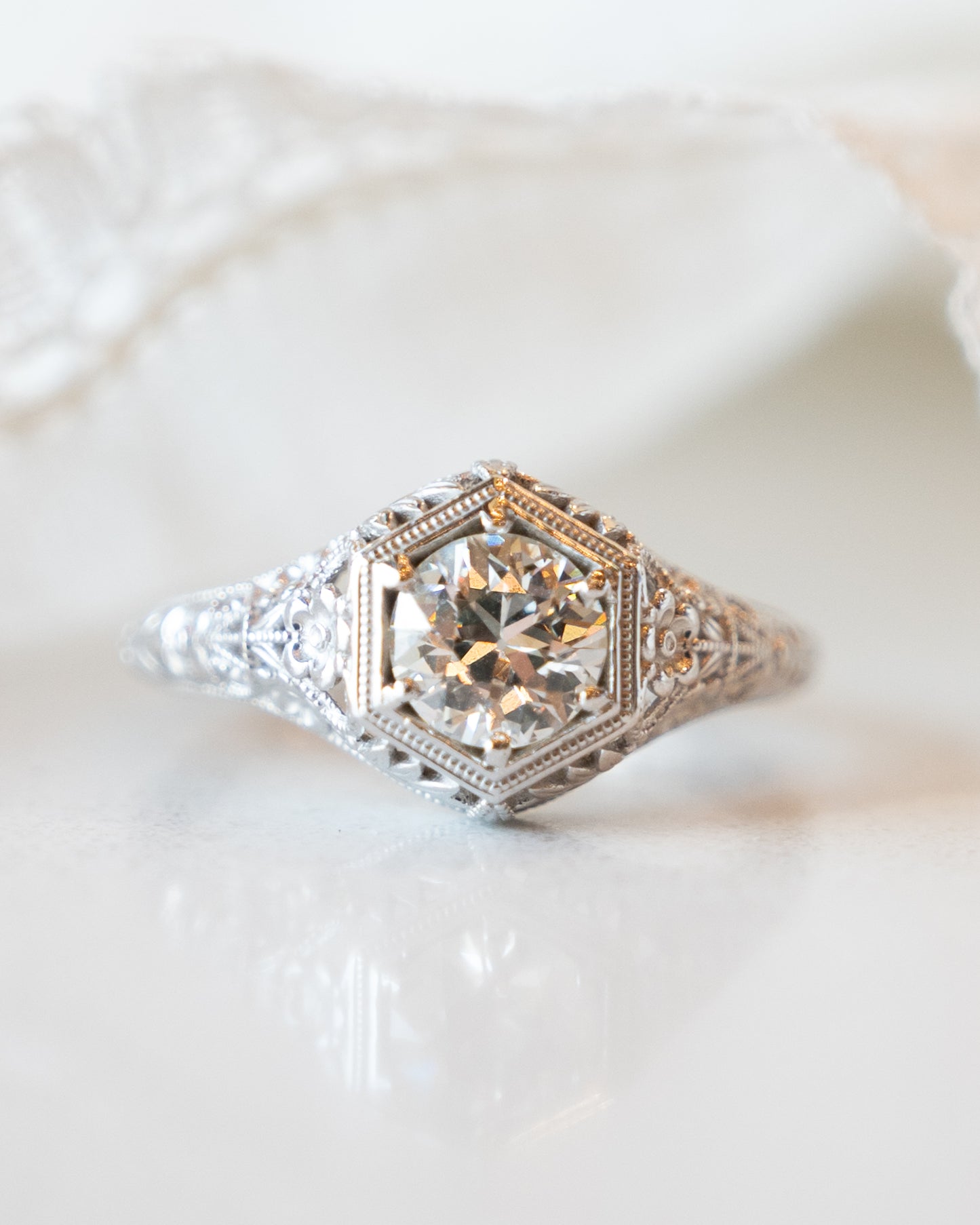 .80 Antique Style Diamond Engagement Ring 14k