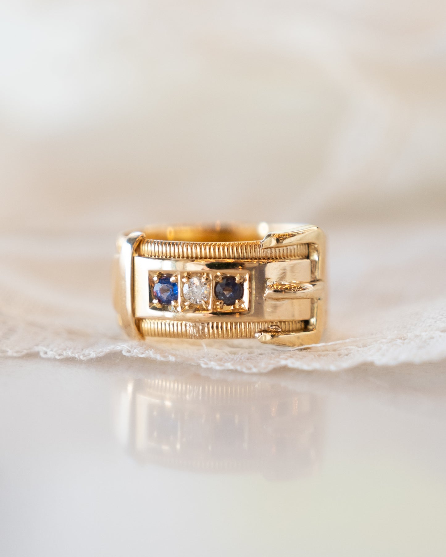Antique Victorian Sapphire & Diamond Buckle Ring 18k
