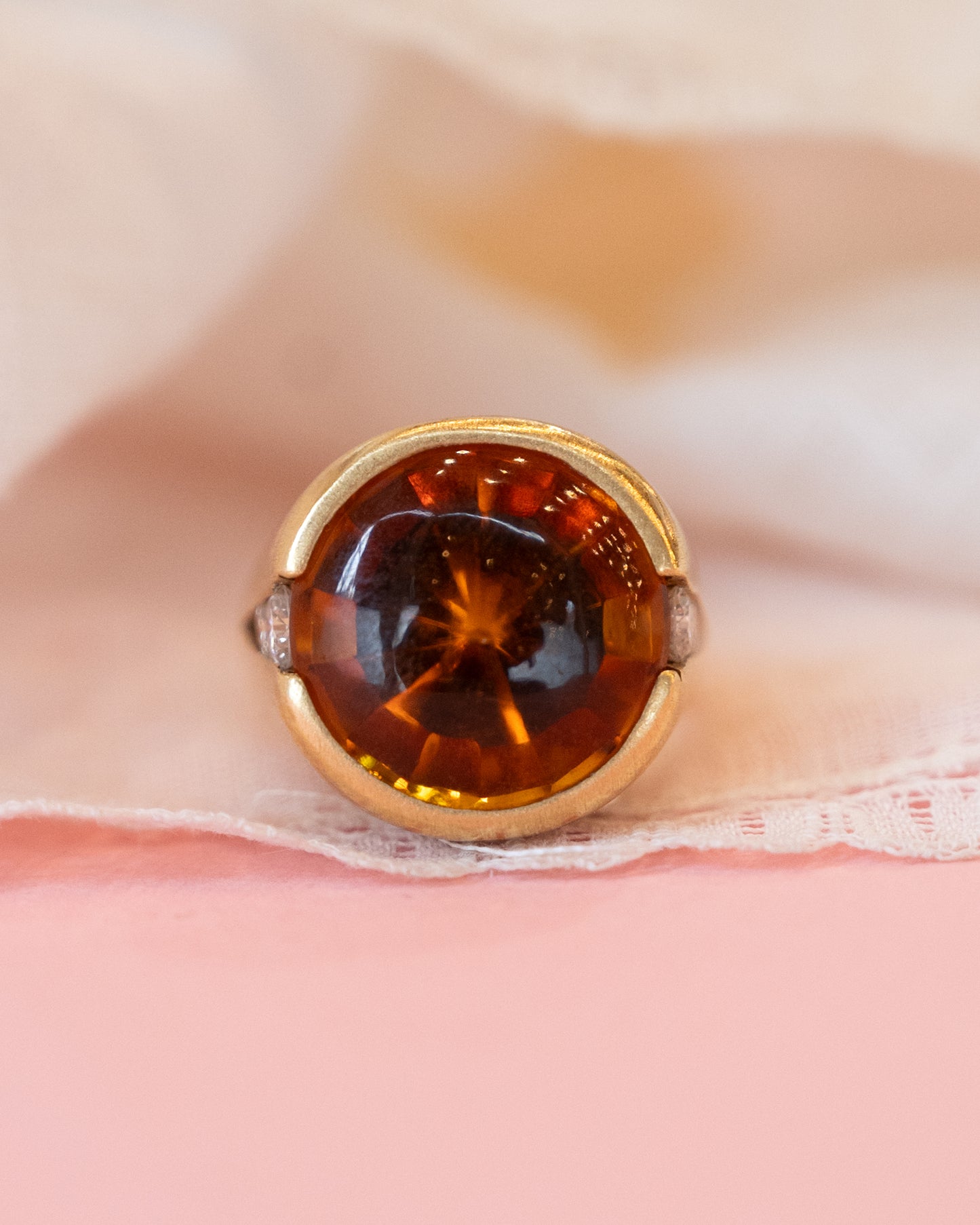 13.60 Cabochon Citrine Cocktail Ring 18k Yellow Gold