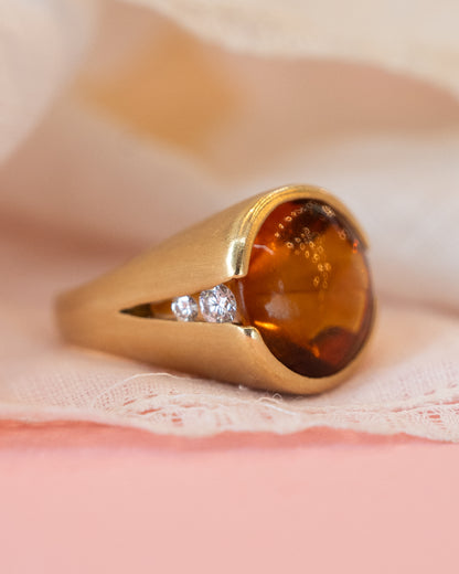 13.60 Cabochon Citrine Cocktail Ring 18k Yellow Gold