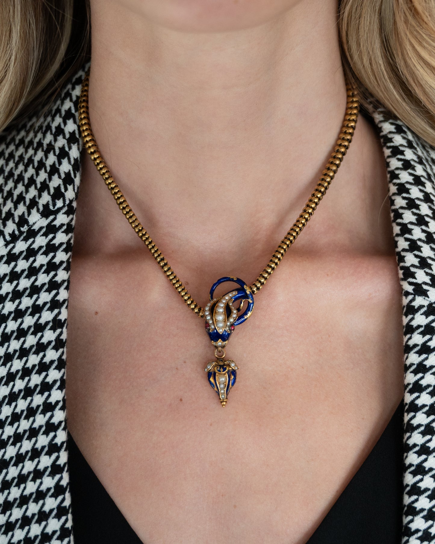 .24 Antique Victorian Ruby Snake Necklace 18k Yellow Gold