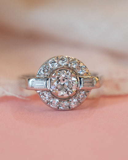 .70 GIA Vintage Diamond Halo Engagement Ring Platinum