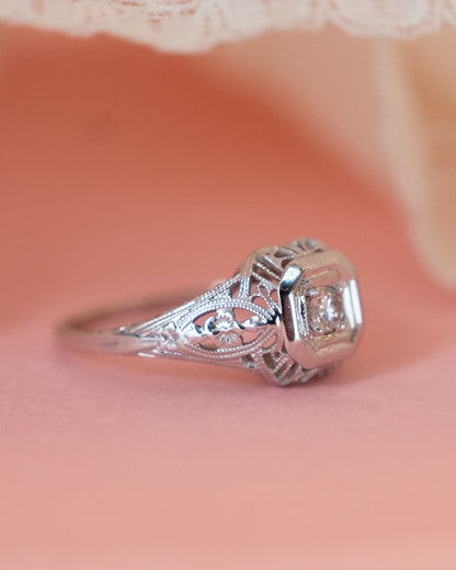 .12 Antique Art Deco Diamond Filigree Engagement Ring 18k