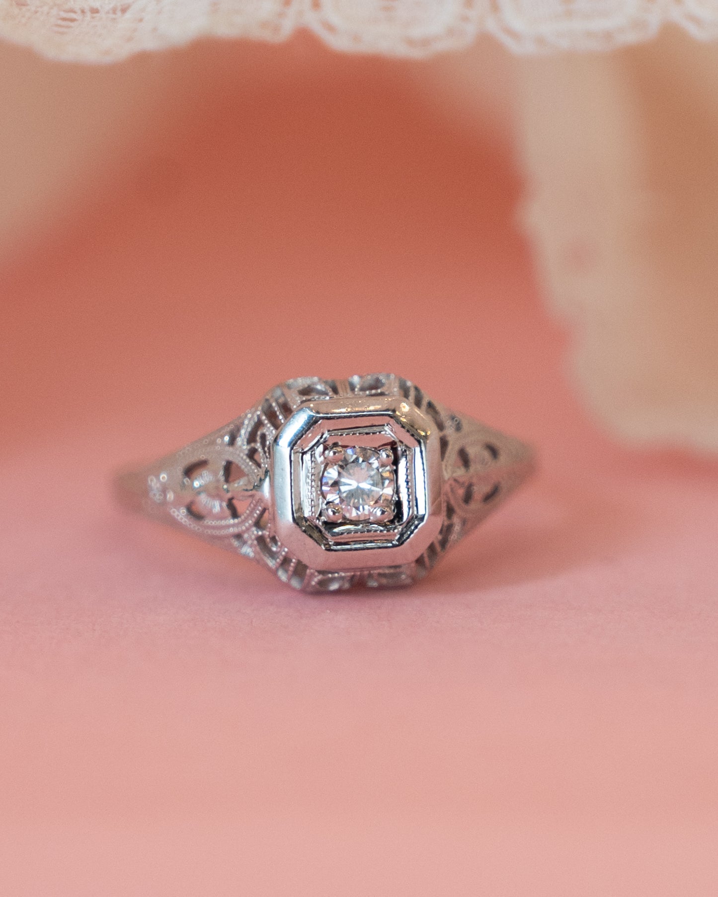 .12 Antique Art Deco Diamond Filigree Engagement Ring 18k