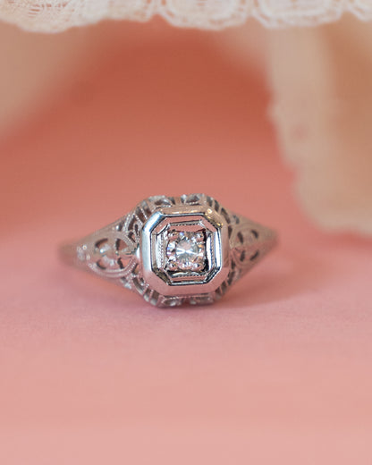 .12 Antique Art Deco Diamond Filigree Engagement Ring 18k