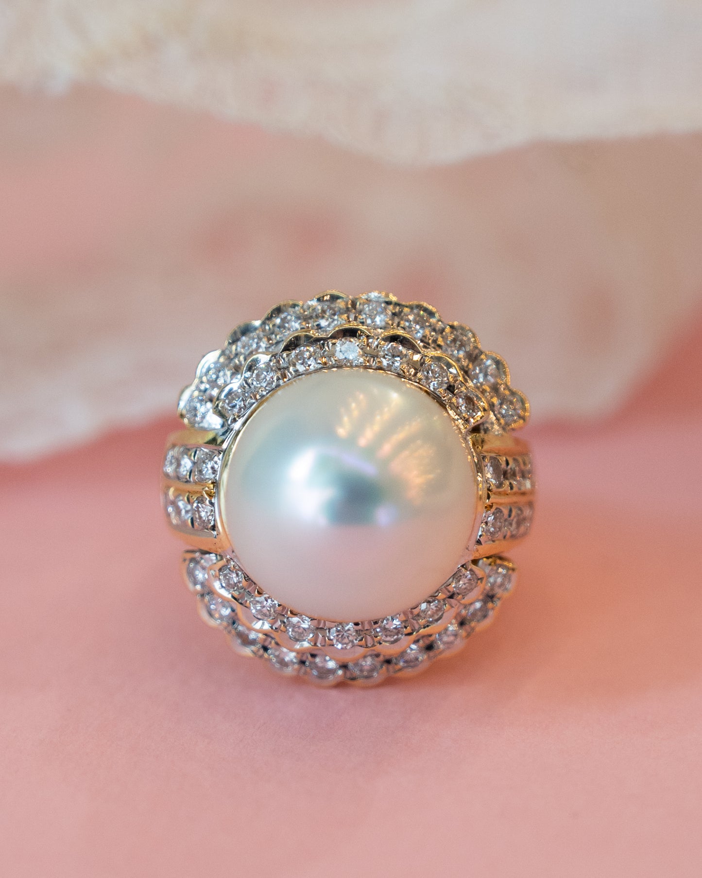 Mabe Pearl & Diamond Cocktail Ring 18k Yellow Gold