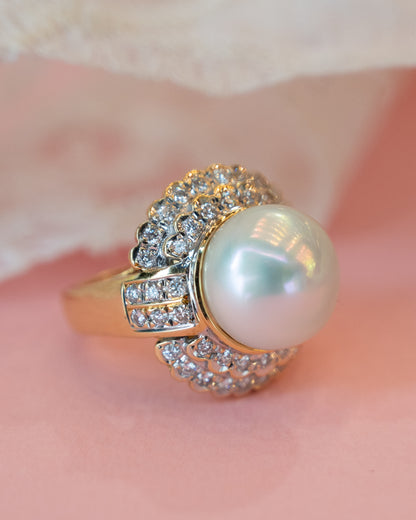 Mabe Pearl & Diamond Cocktail Ring 18k Yellow Gold