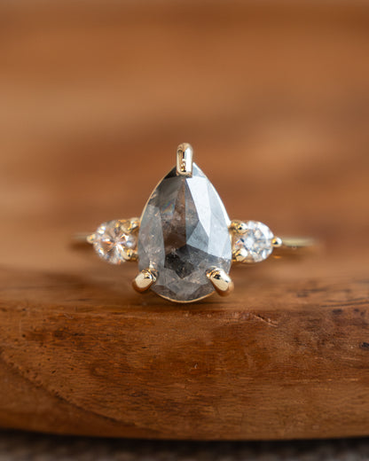 1.64 Pear Salt & Pepper Diamond Engagement Ring 14k