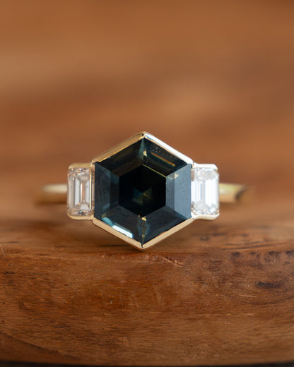 2.91 Hexagon Sapphire Engagement Ring in 14k
