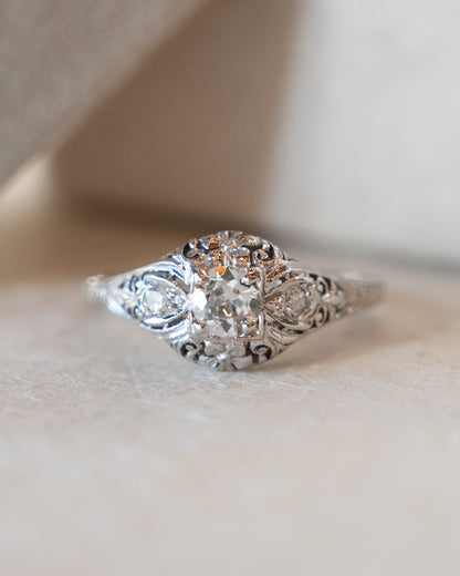 .31 Vintage Deco Diamond Filigree Engagement Ring 18k