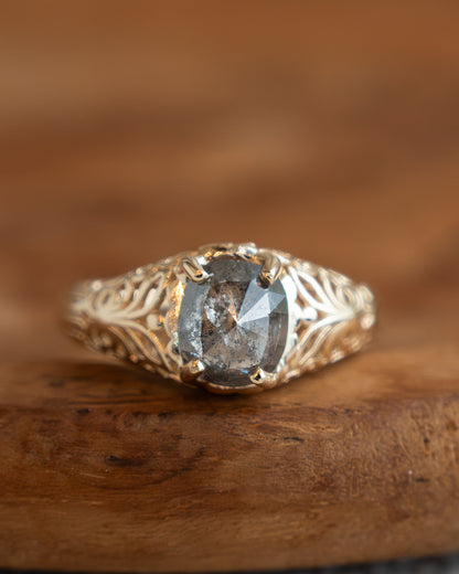 .80 Cushion Salt & Pepper Diamond in 14k Yellow Gold