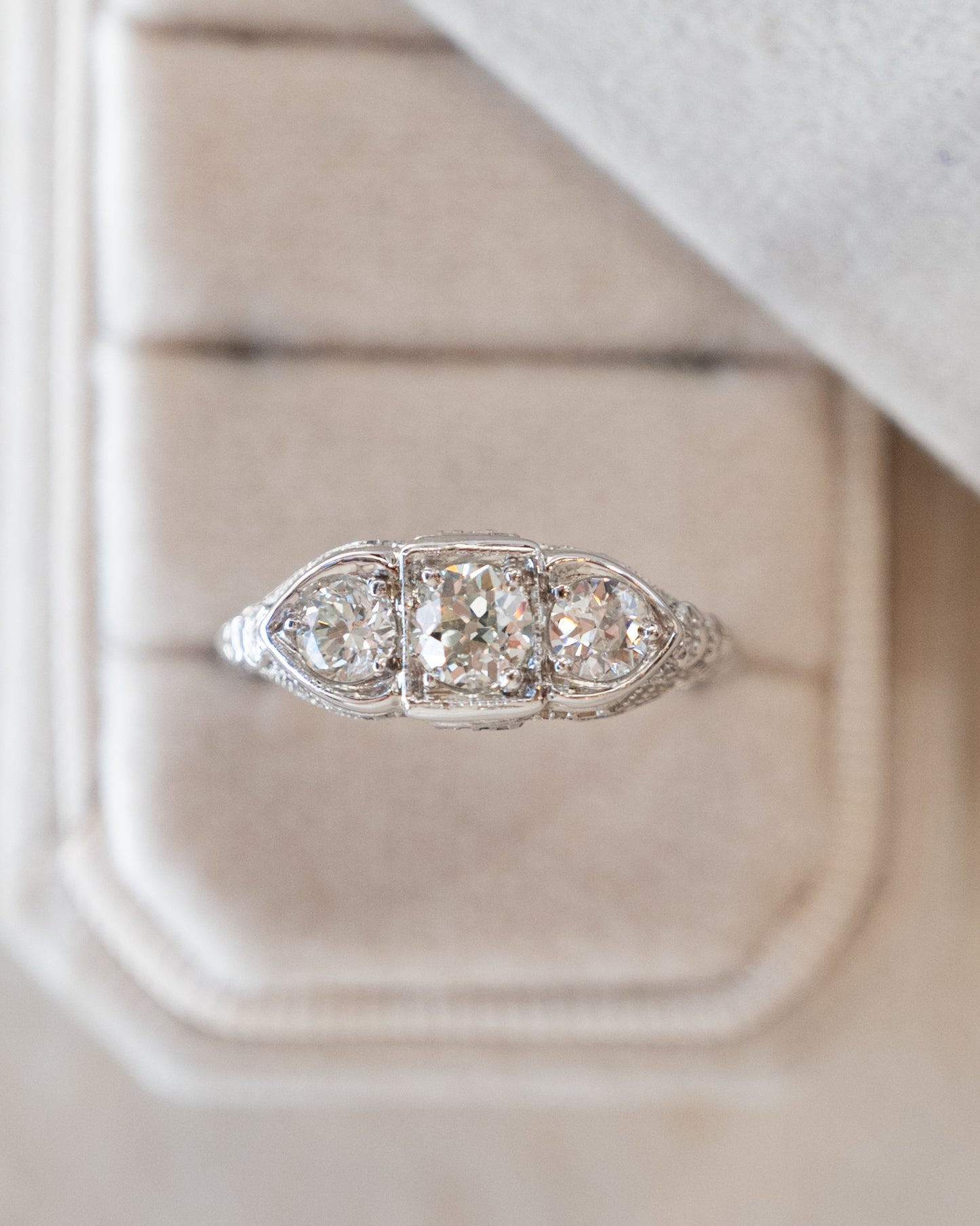 .80 Vintage Diamond Three Stone Engagement Ring 18k