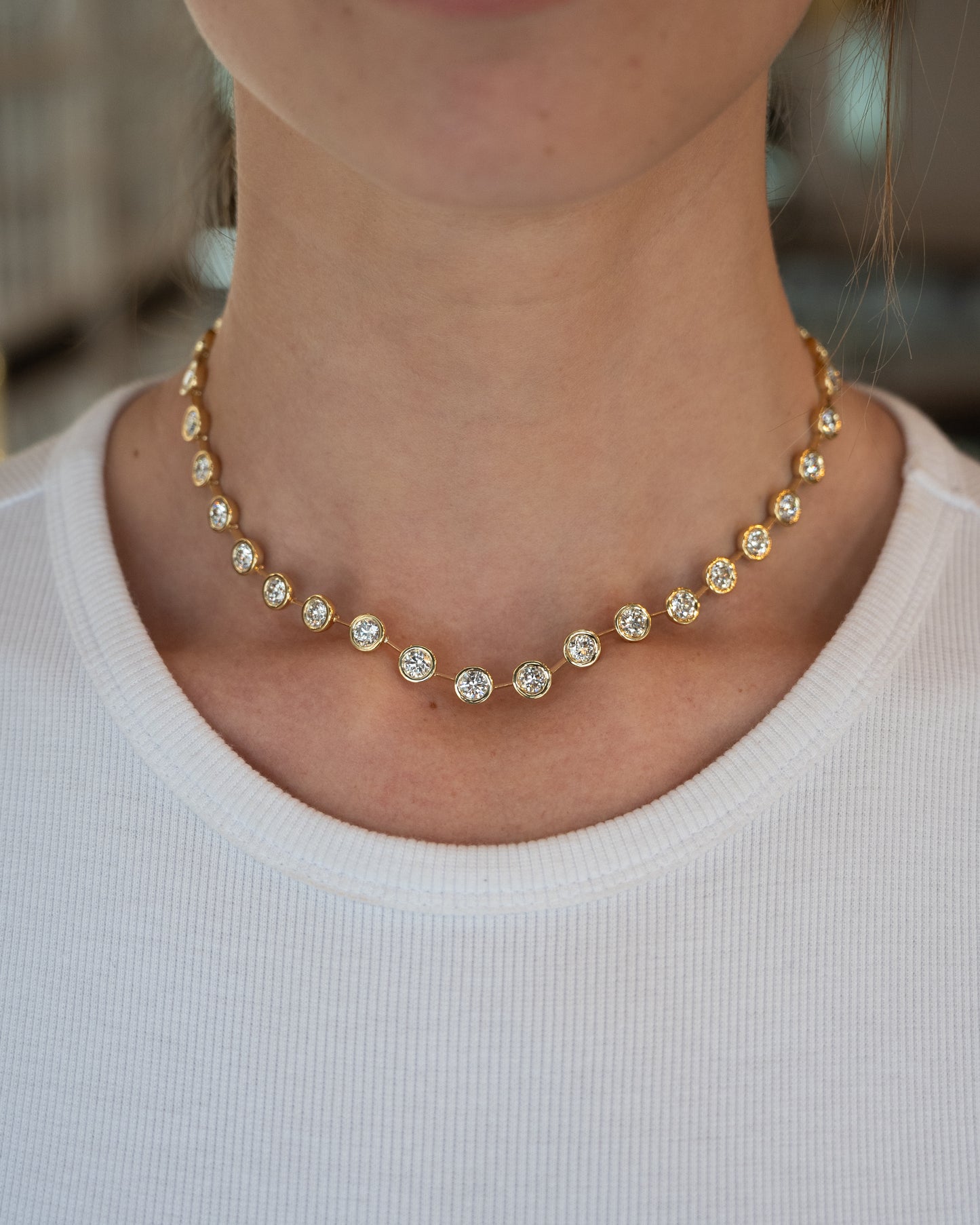 18.89 Round Brilliant Diamond Bezel Necklace 18k