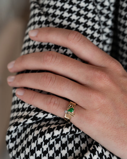 Jadeite & Diamond Bee Cocktail Ring 14k Yellow Gold