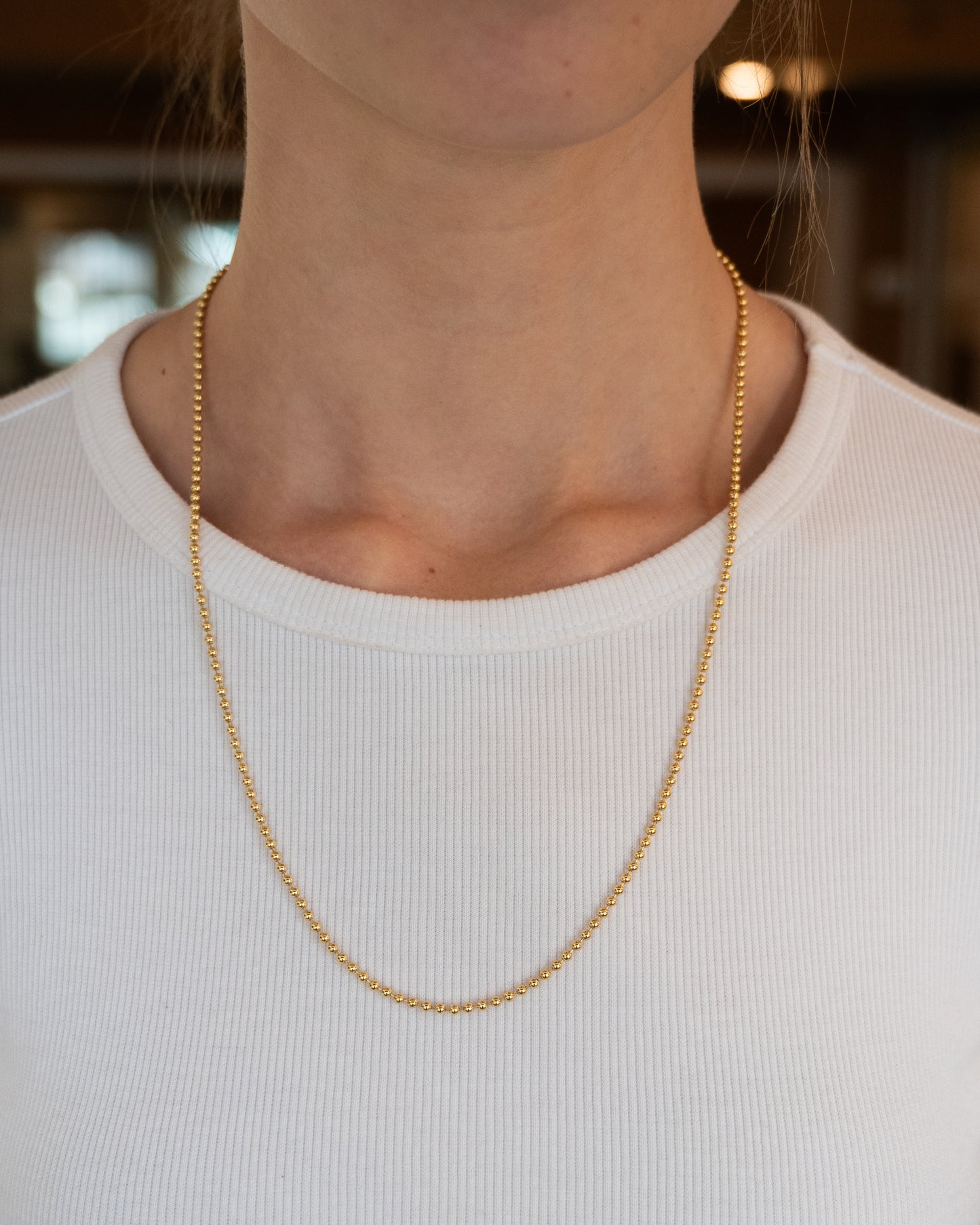 24" Beaded Chain Necklace 14k Yellow Gold