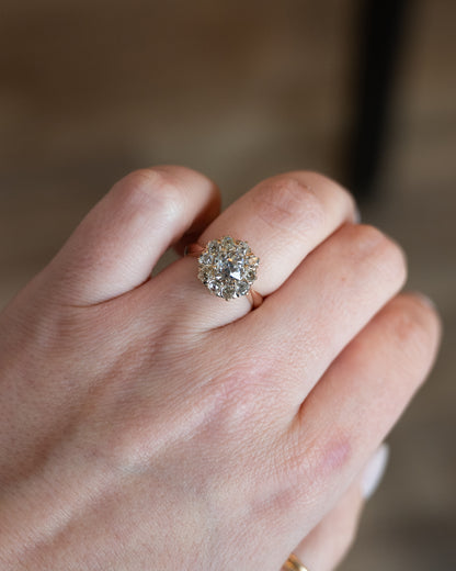 1.39 Vintage Victorian Diamond Cluster Ring 14k Rose Gold