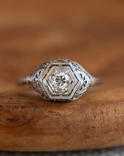 .28 Antique Deco Diamond Filigree Engagement Ring 18k