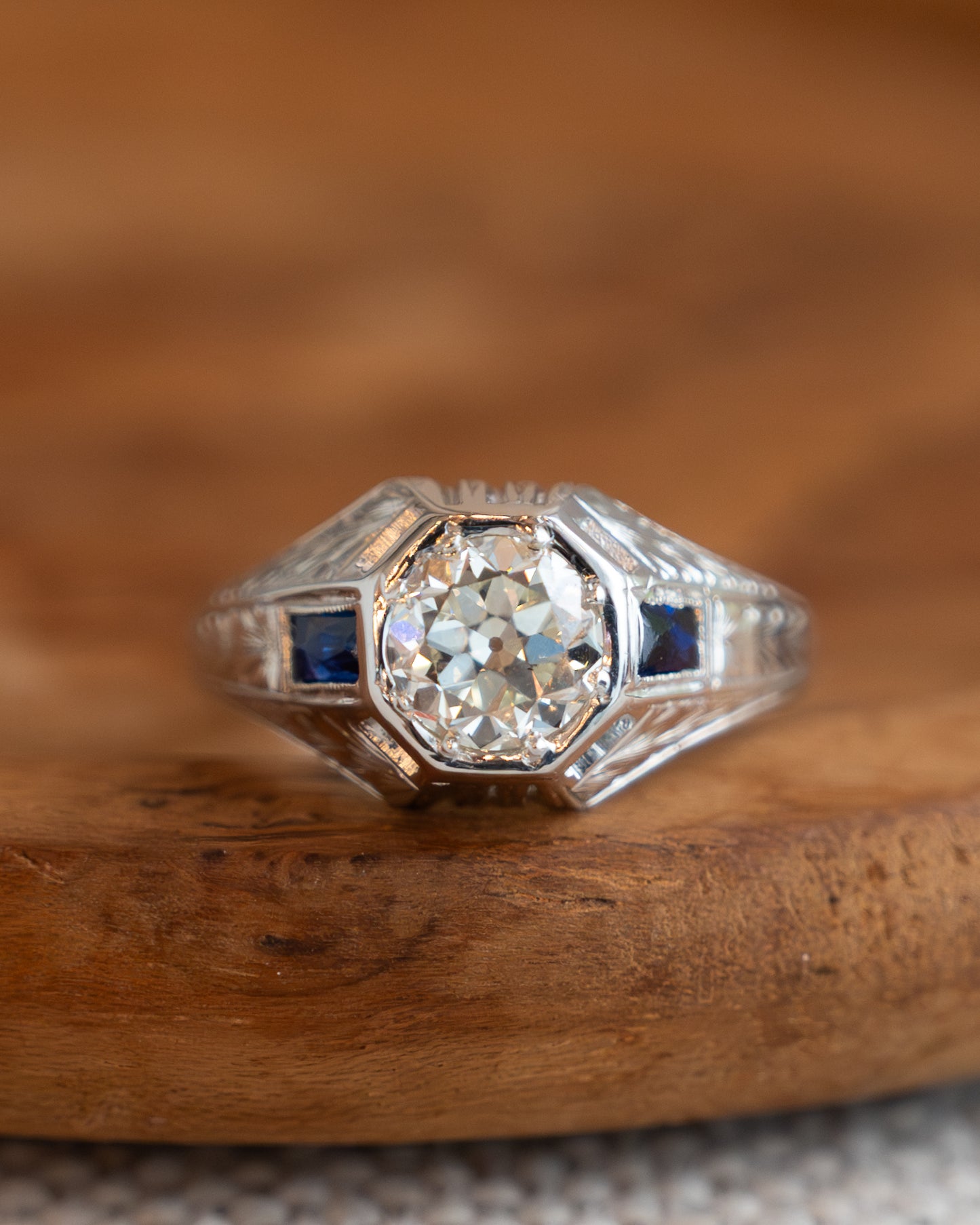 1.49 Antique Deco Mens Diamond Ring in 18k White Gold