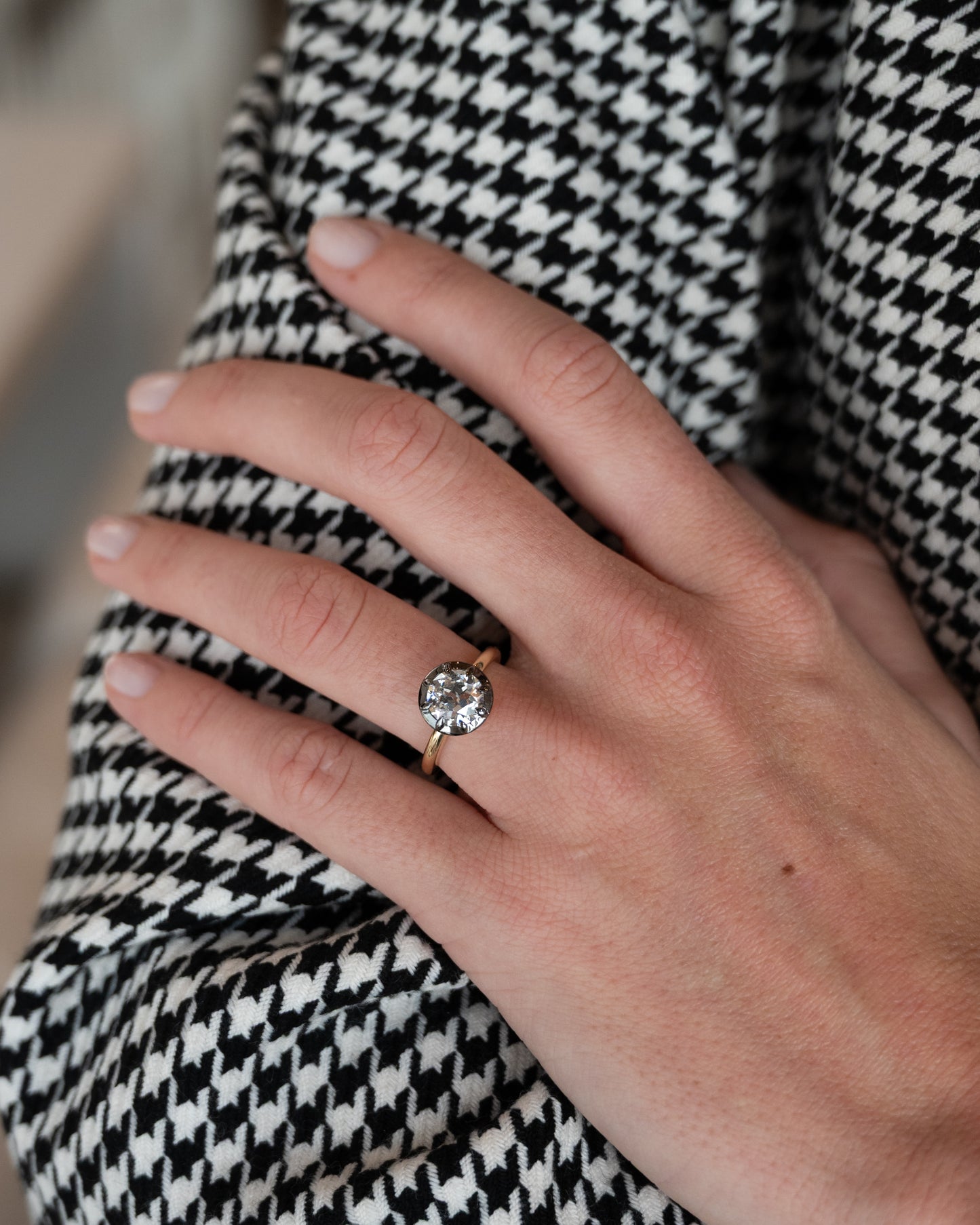 1.99 Old European Diamond Engagement Ring 14k Yellow Gold