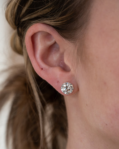 6.01 Round Diamond Stud Earrings 18k White Gold