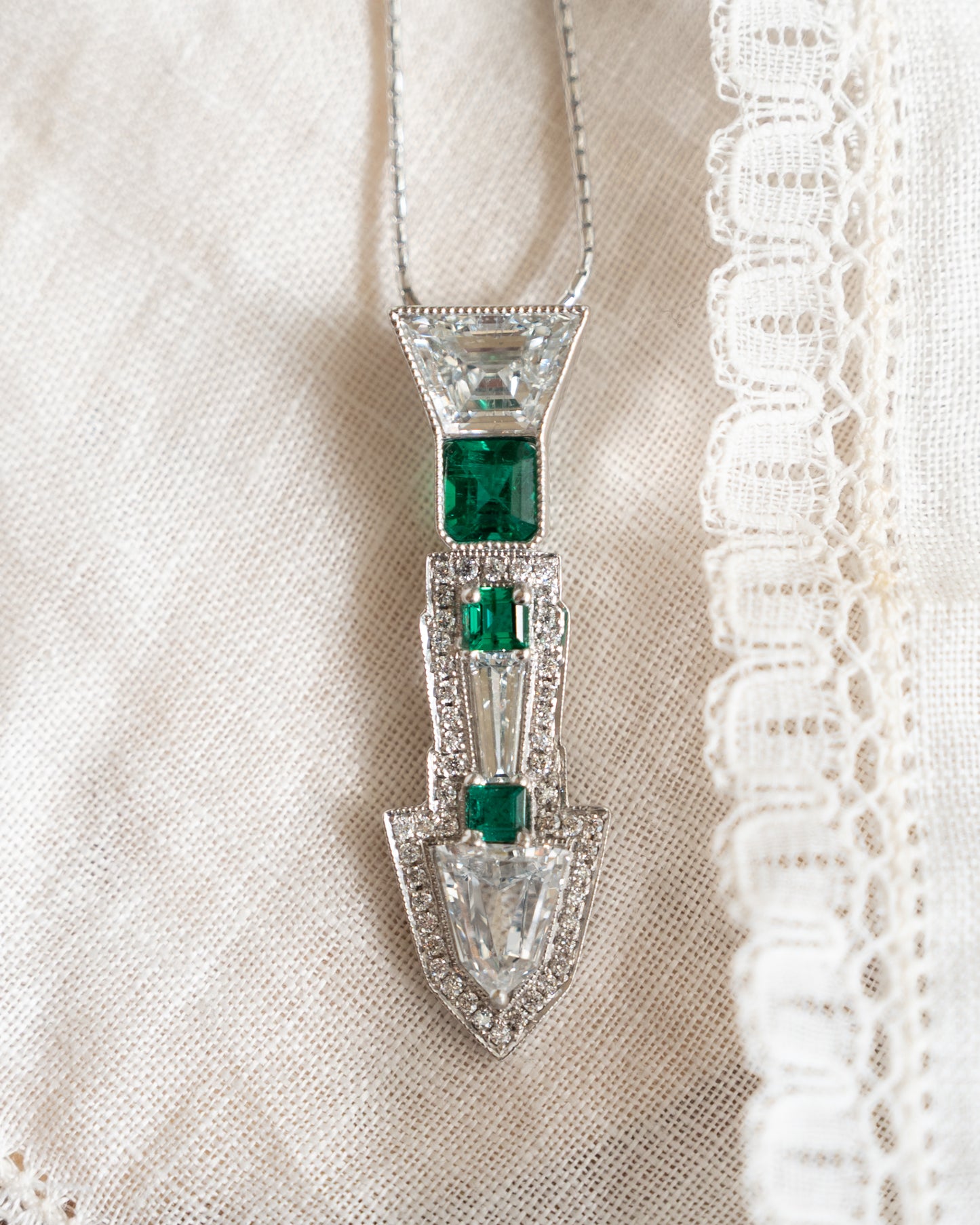 1.03 Shield Cut Diamond & Emerald Pendant Necklace in 14k