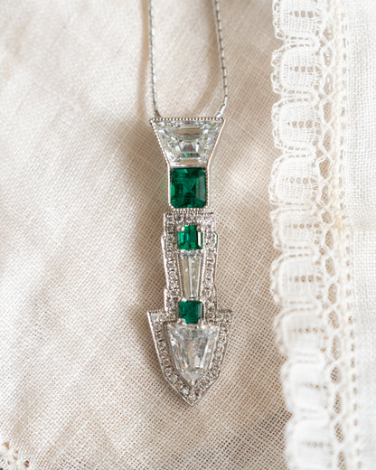 1.03 Shield Cut Diamond & Emerald Pendant Necklace in 14k