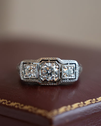 .40 Antique Three Stone Engagement Ring in 18k