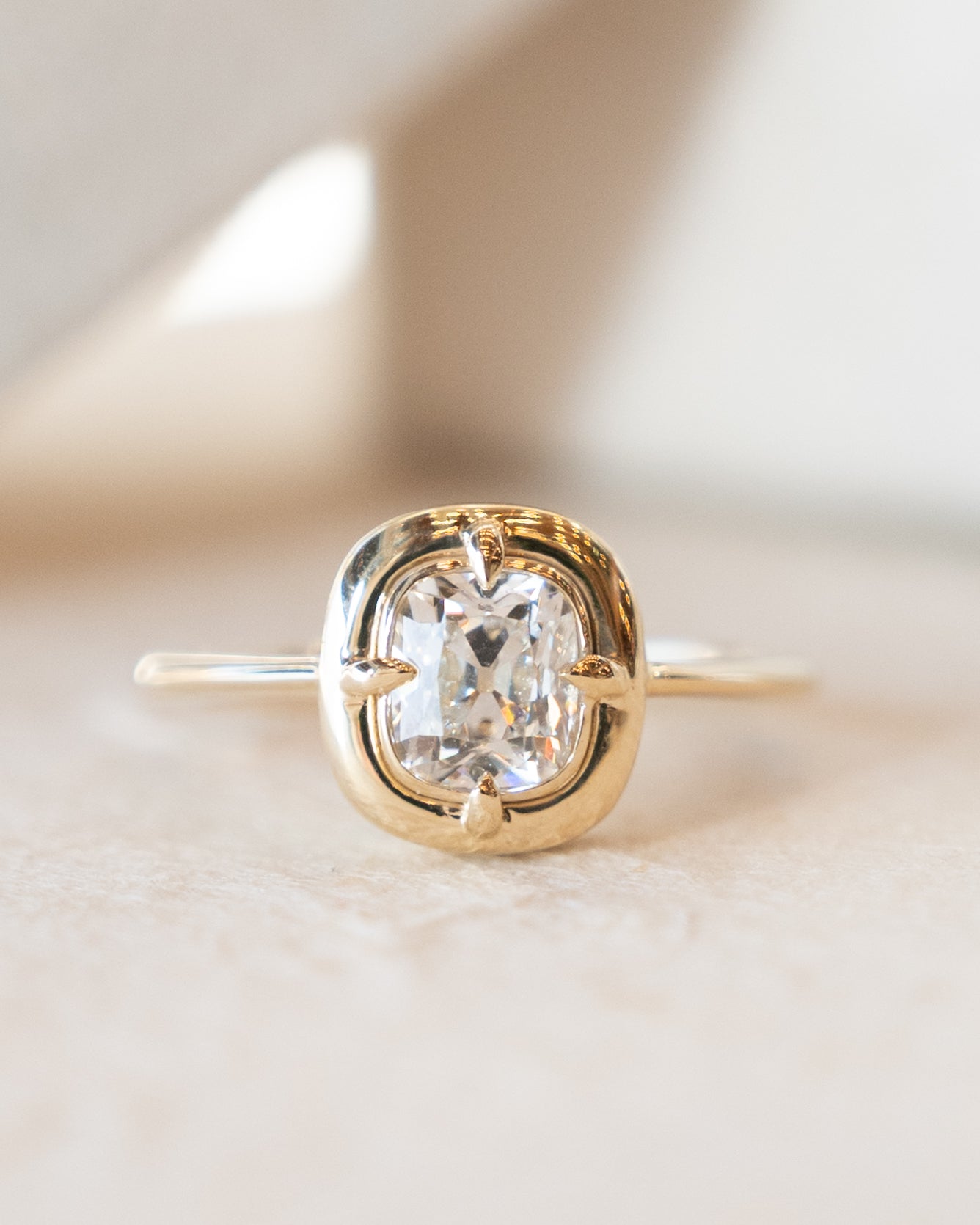 1 Carat Old Mine Cushion Diamond Engagement Ring 14k