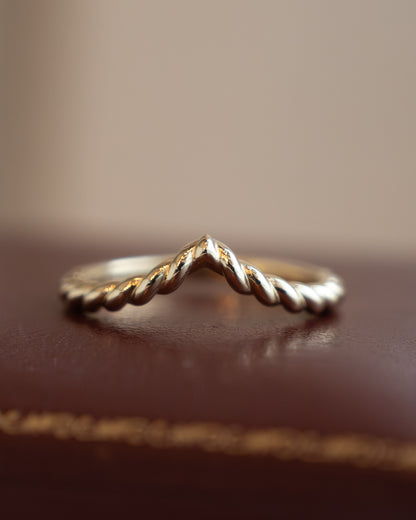 Textured V Contour Wedding Band in 14k Yellow Gold