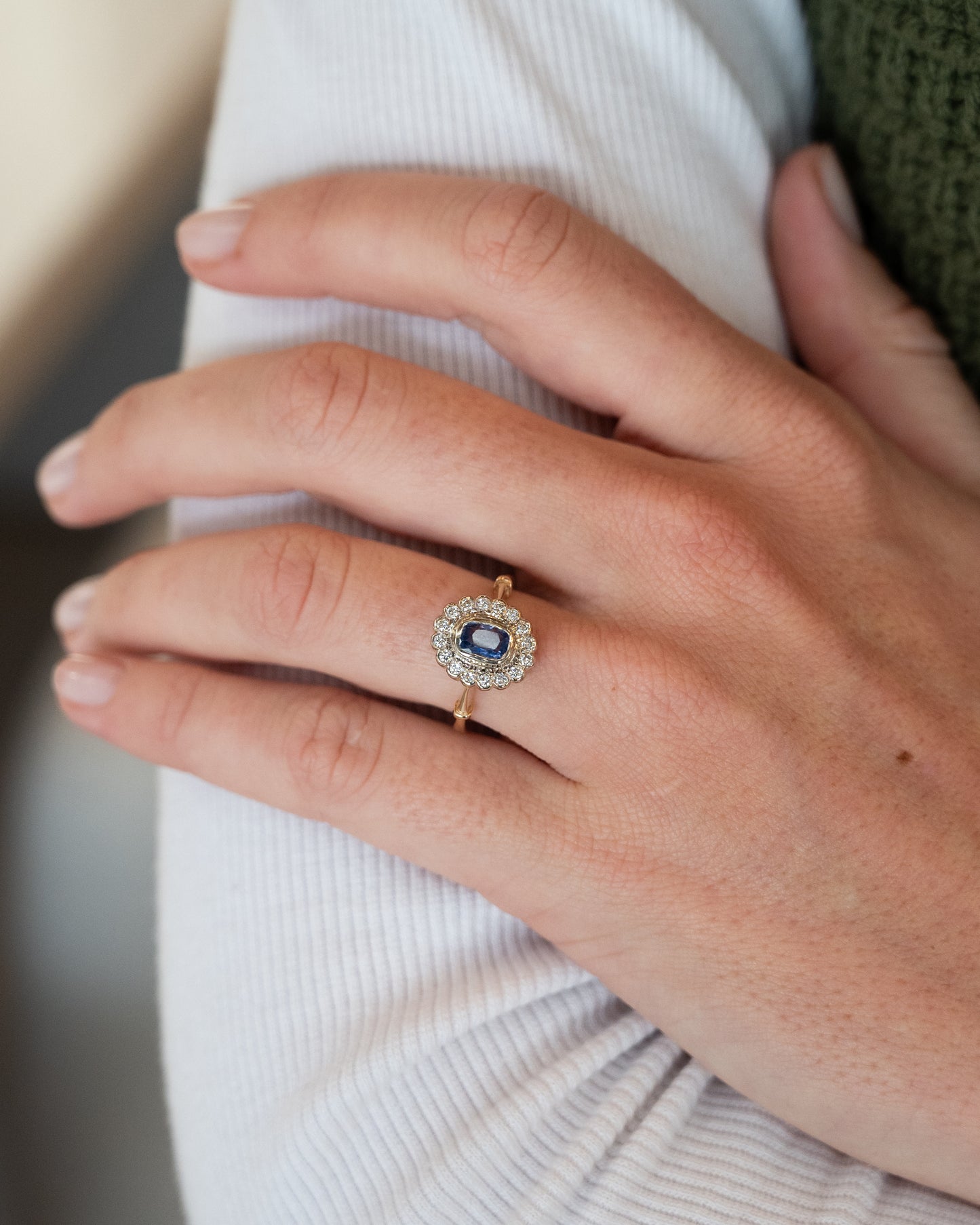 1.34 Blue Sapphire Halo Engagement Ring Two-Tone 14k