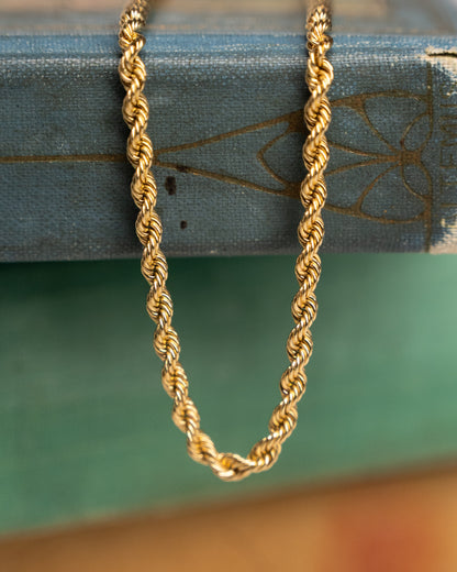 16" Diamond Cut Rope Chain Necklace 14k Yellow Gold