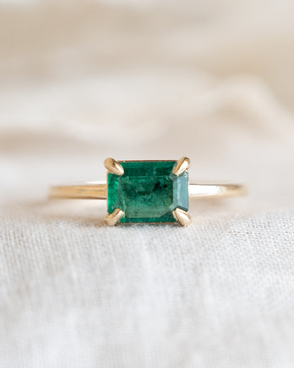 .96 East-West Emerald Engagement Ring in 14k