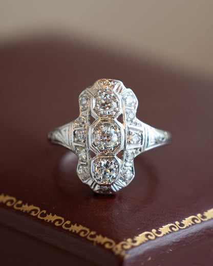 .42 Antique Deco Navette Cocktail Ring in 18k