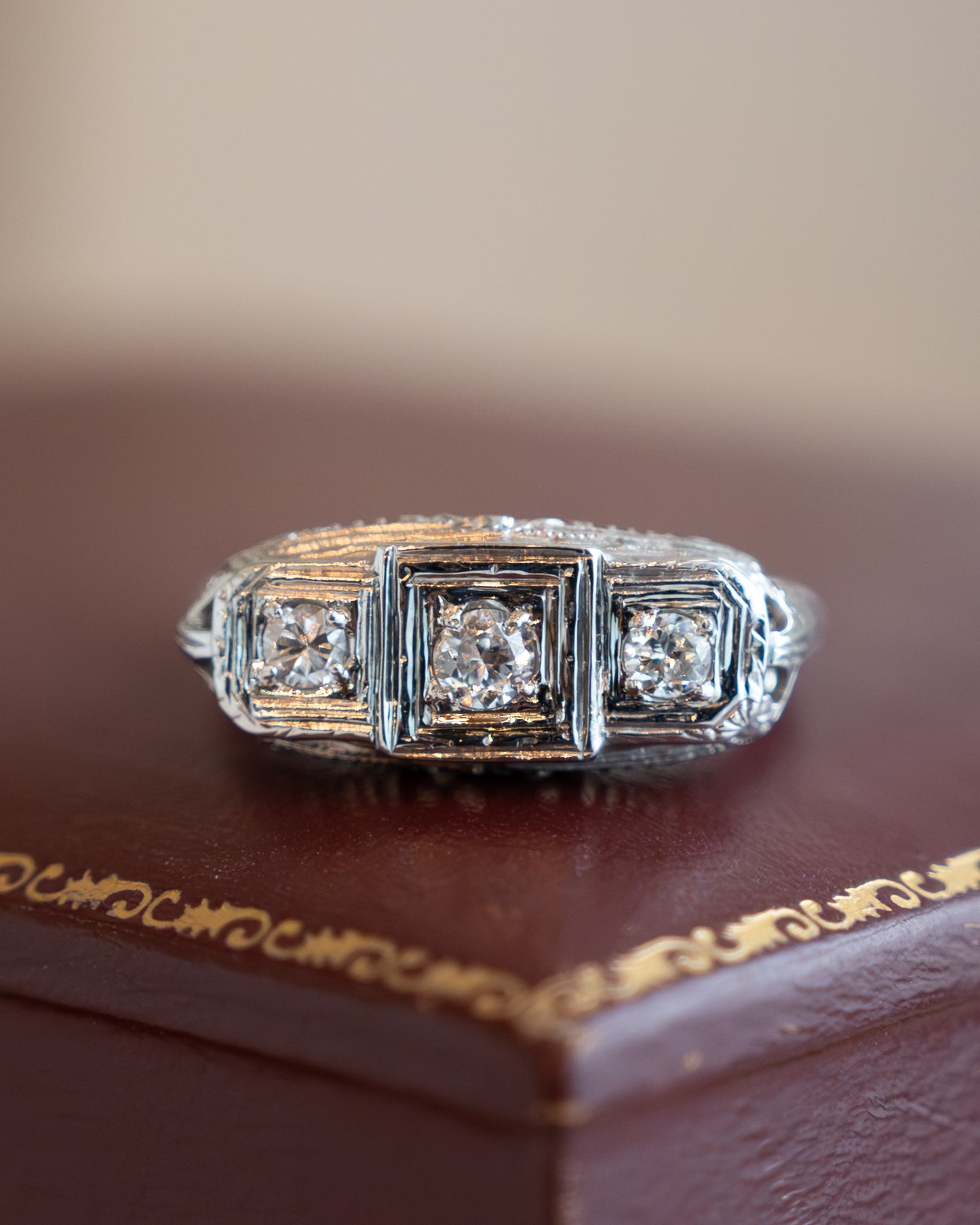 .14 Antique Deco Diamond Filigree Engagement Ring 18k