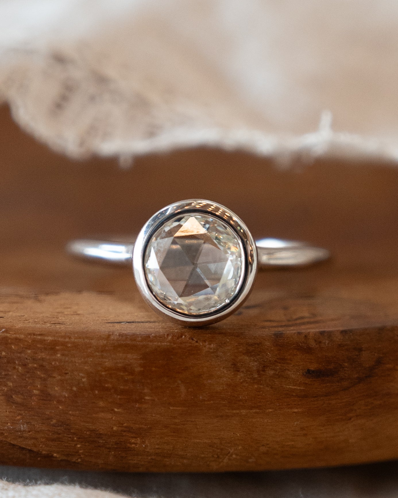 .68 Round Rose Cut Diamond Solitaire Ring 14k White Gold