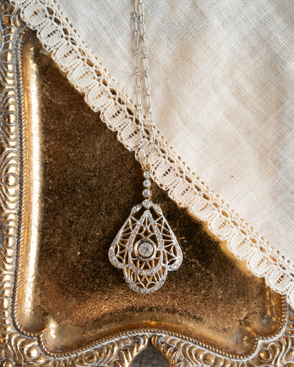 .46 Antique Edwardian Diamond Pendant Necklace Platinum
