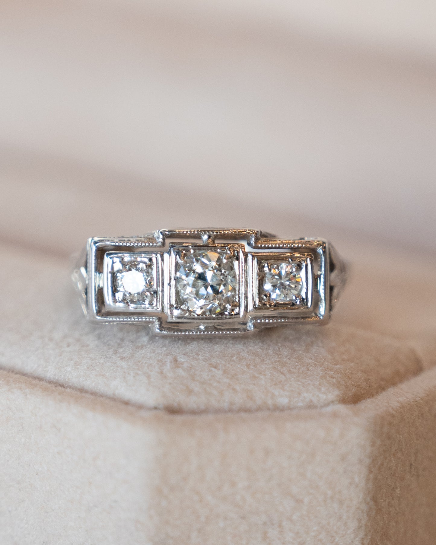 .47 Vintage Art Deco Three Stone Engagement Ring 18k