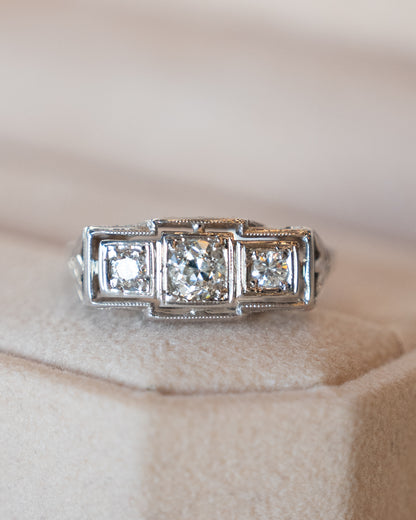 .47 Vintage Art Deco Three Stone Engagement Ring 18k